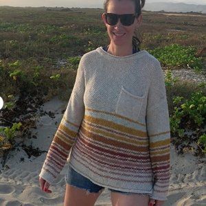 Surfer Style White/Yellow/Pink Striped Chunky Sweater.